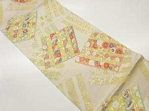 色紙に縞・花々尽くし模様織出し袋帯